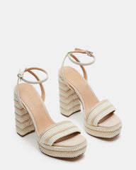 LUMARA Natural Raffia Pearl Platform Block Heel | Women's Heels | Steve Madden discount