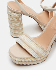 LUMARA Natural Raffia Pearl Platform Block Heel | Women's Heels | Steve Madden discount