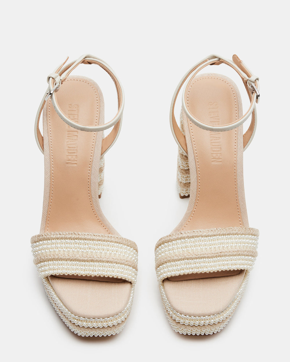 LUMARA Natural Raffia Pearl Platform Block Heel | Women's Heels | Steve Madden discount
