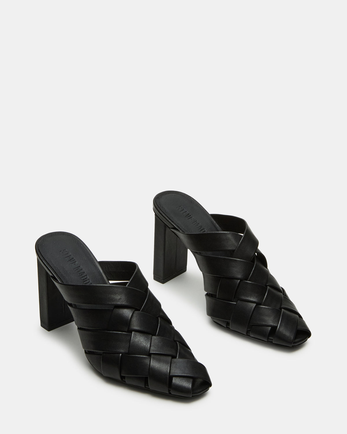 NAKITA Black Square-Toe Woven Mule Women's Heel | Steve Madden discount