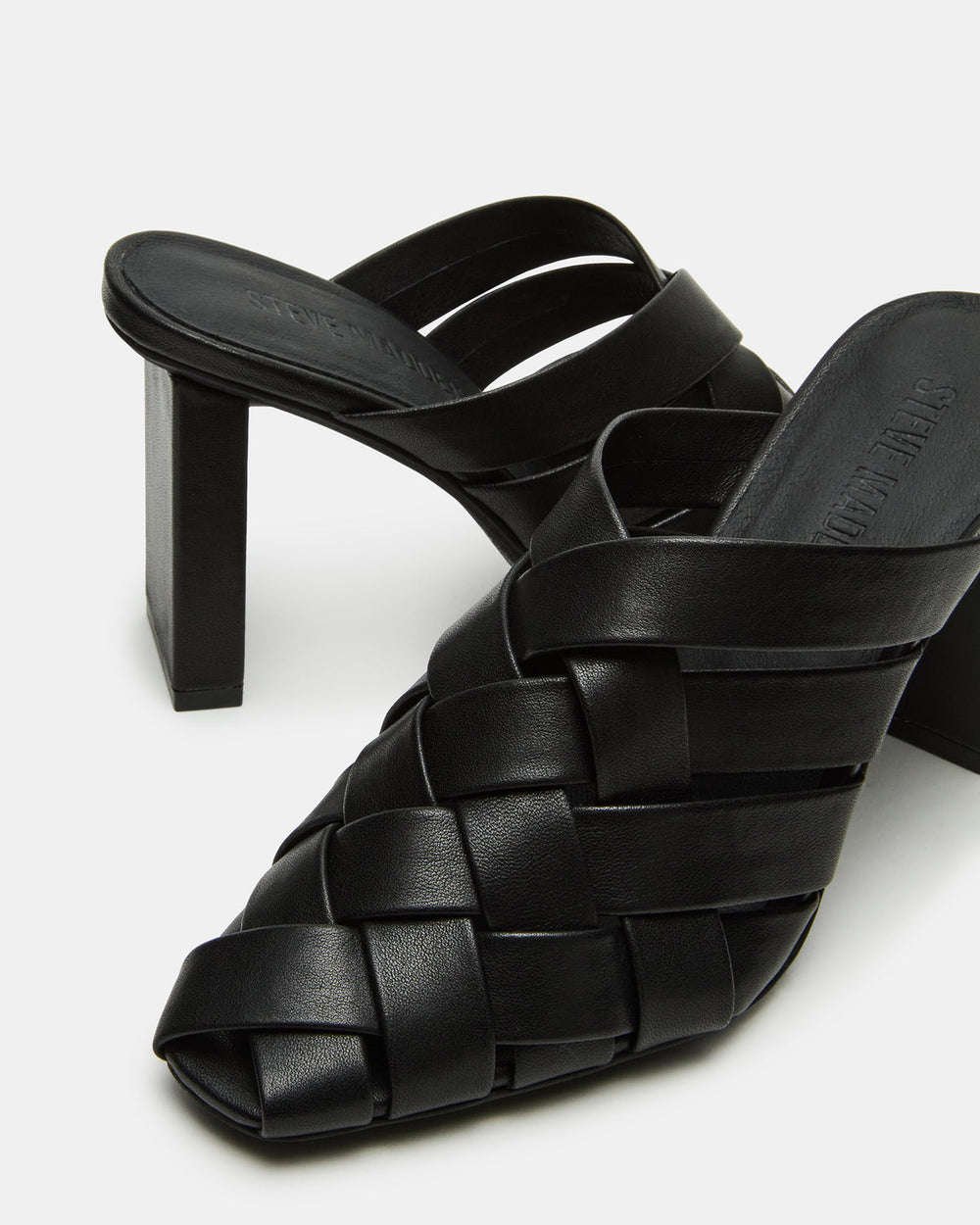 NAKITA Black Square-Toe Woven Mule Women's Heel | Steve Madden discount