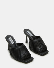 MORINA Black Leather Square-Toe Stiletto Mule Fringe Heel | Women's Heels | Steve Madden online