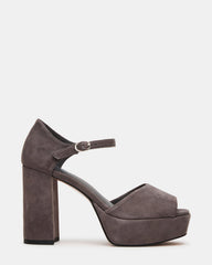 LONDON Grey Suede Platfrom Block Heel Square-Toe Women's Heel | Steve Madden US