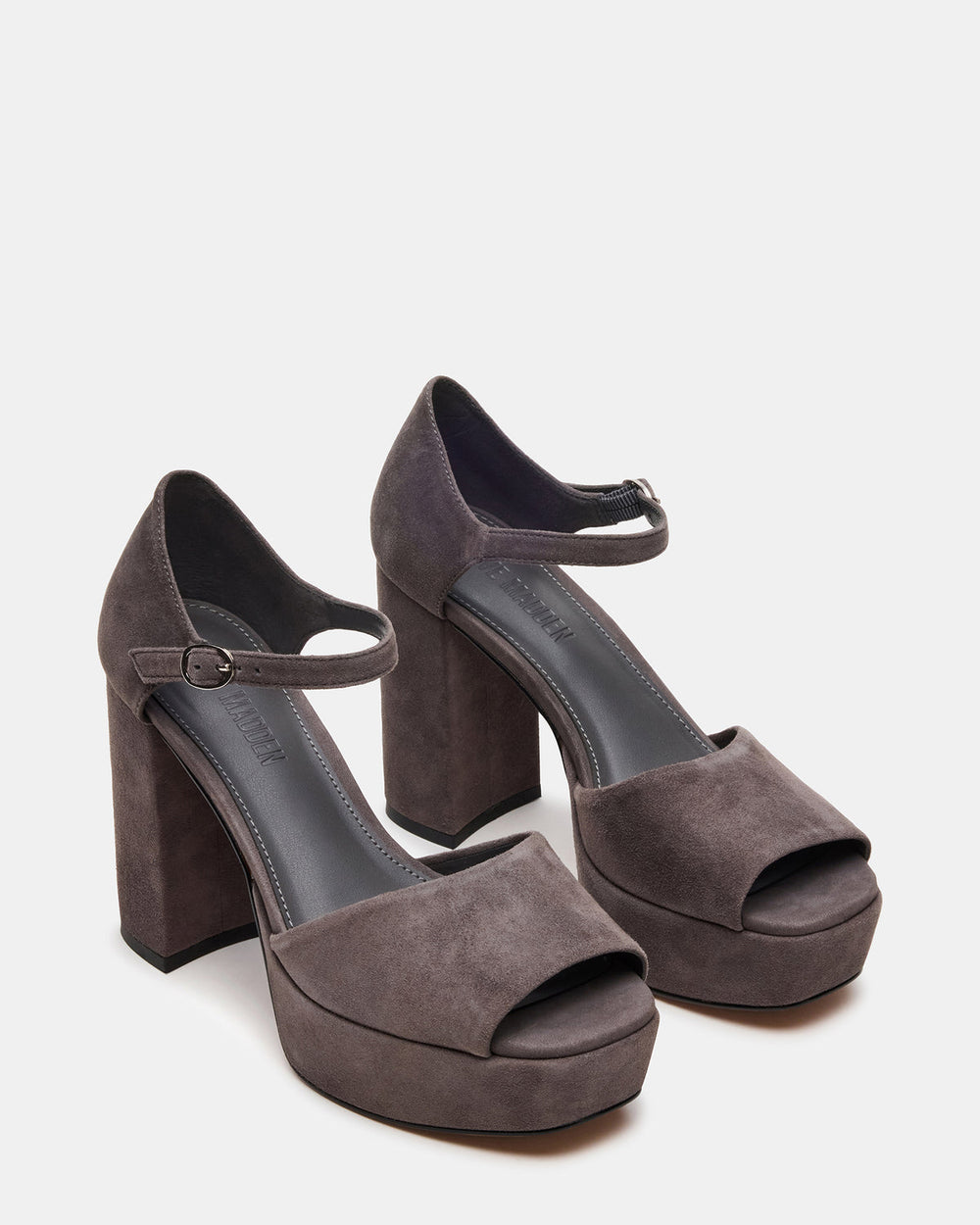 LONDON Grey Suede Platfrom Block Heel Square-Toe Women's Heel | Steve Madden US