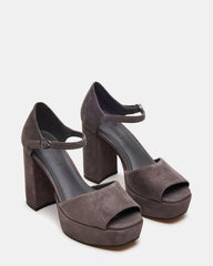 LONDON Grey Suede Platfrom Block Heel Square-Toe Women's Heel | Steve Madden US