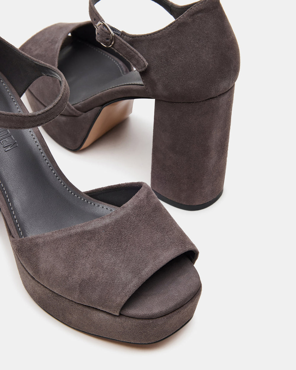 LONDON Grey Suede Platfrom Block Heel Square-Toe Women's Heel | Steve Madden US