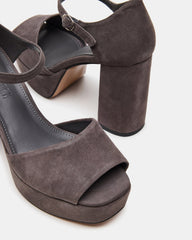 LONDON Grey Suede Platfrom Block Heel Square-Toe Women's Heel | Steve Madden US