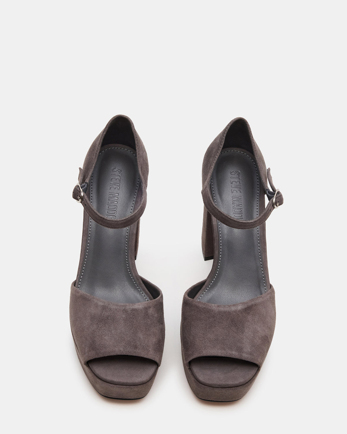 LONDON Grey Suede Platfrom Block Heel Square-Toe Women's Heel | Steve Madden US