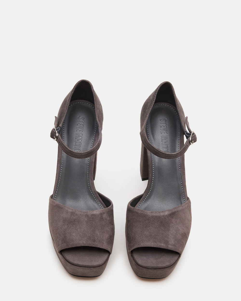 LONDON Grey Suede Platfrom Block Heel Square-Toe Women's Heel | Steve Madden US
