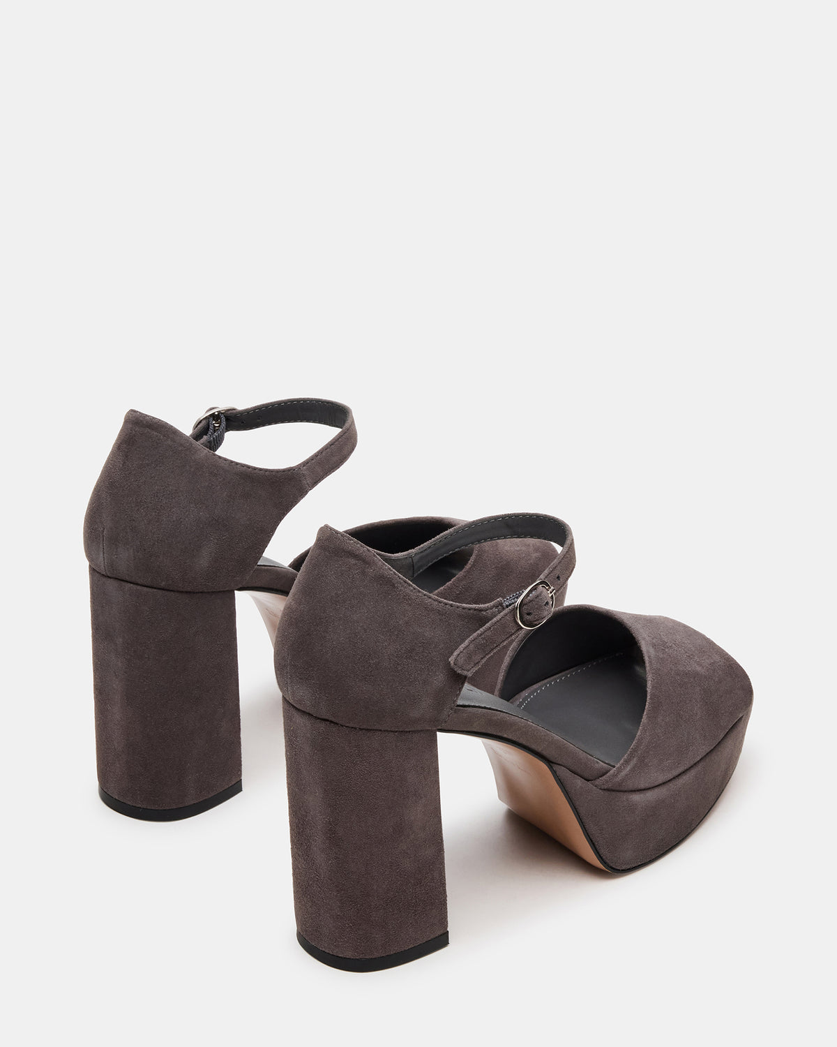LONDON Grey Suede Platfrom Block Heel Square-Toe Women's Heel | Steve Madden US