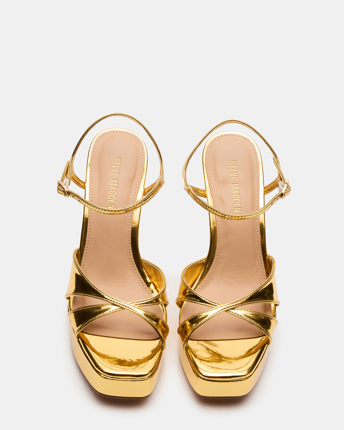 SCARLET Gold Square-Toe Strappy Platform Women's Heel | Steve Madden near me