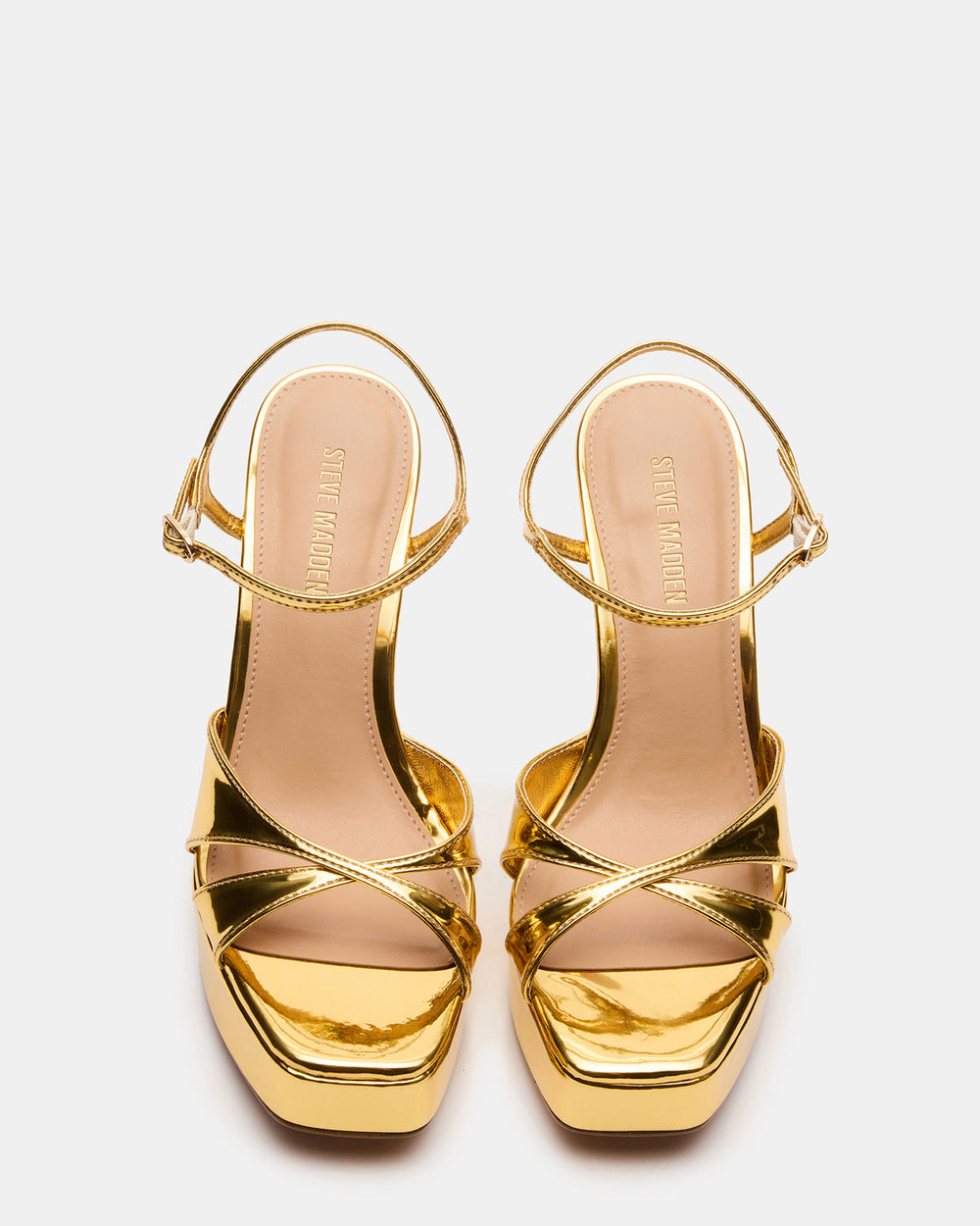 SCARLET Gold Square-Toe Strappy Platform Women's Heel | Steve Madden near me