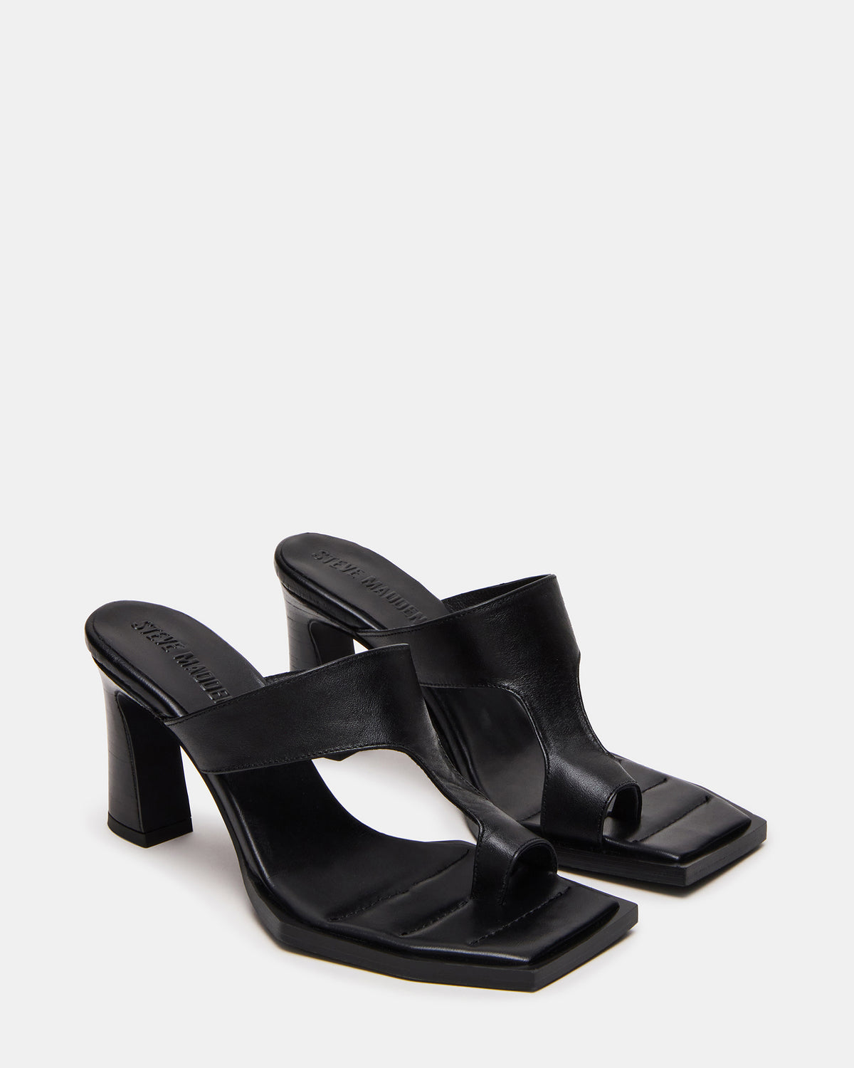 ALAMEDA Black Leather Square-Toe Mule Women's Heel | Steve Madden on Sale