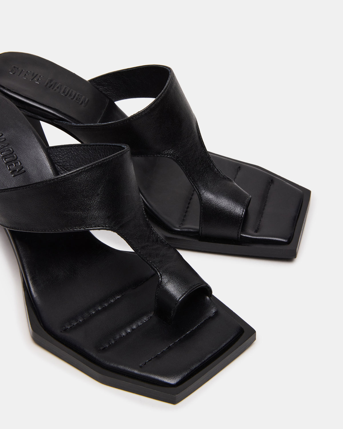 ALAMEDA Black Leather Square-Toe Mule Women's Heel | Steve Madden on Sale