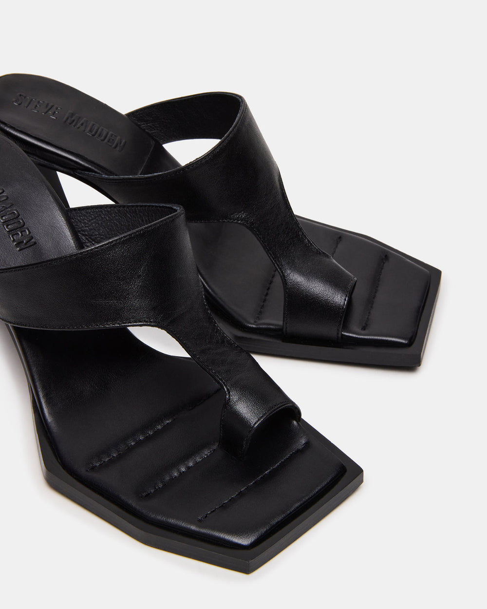 ALAMEDA Black Leather Square-Toe Mule Women's Heel | Steve Madden on Sale