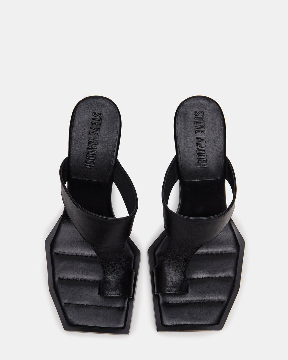 ALAMEDA Black Leather Square-Toe Mule Women's Heel | Steve Madden on Sale