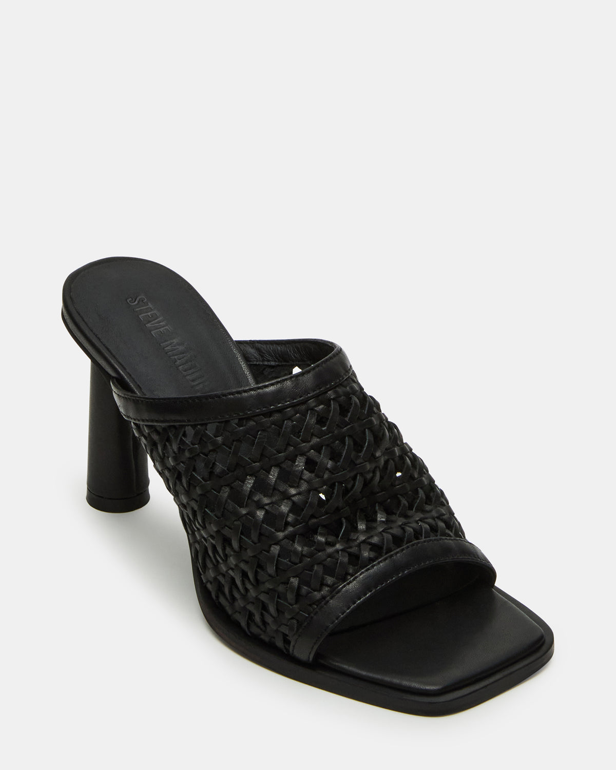 FRESCA Black Woven Square-Toe Mule Women's Heel | Steve Madden US