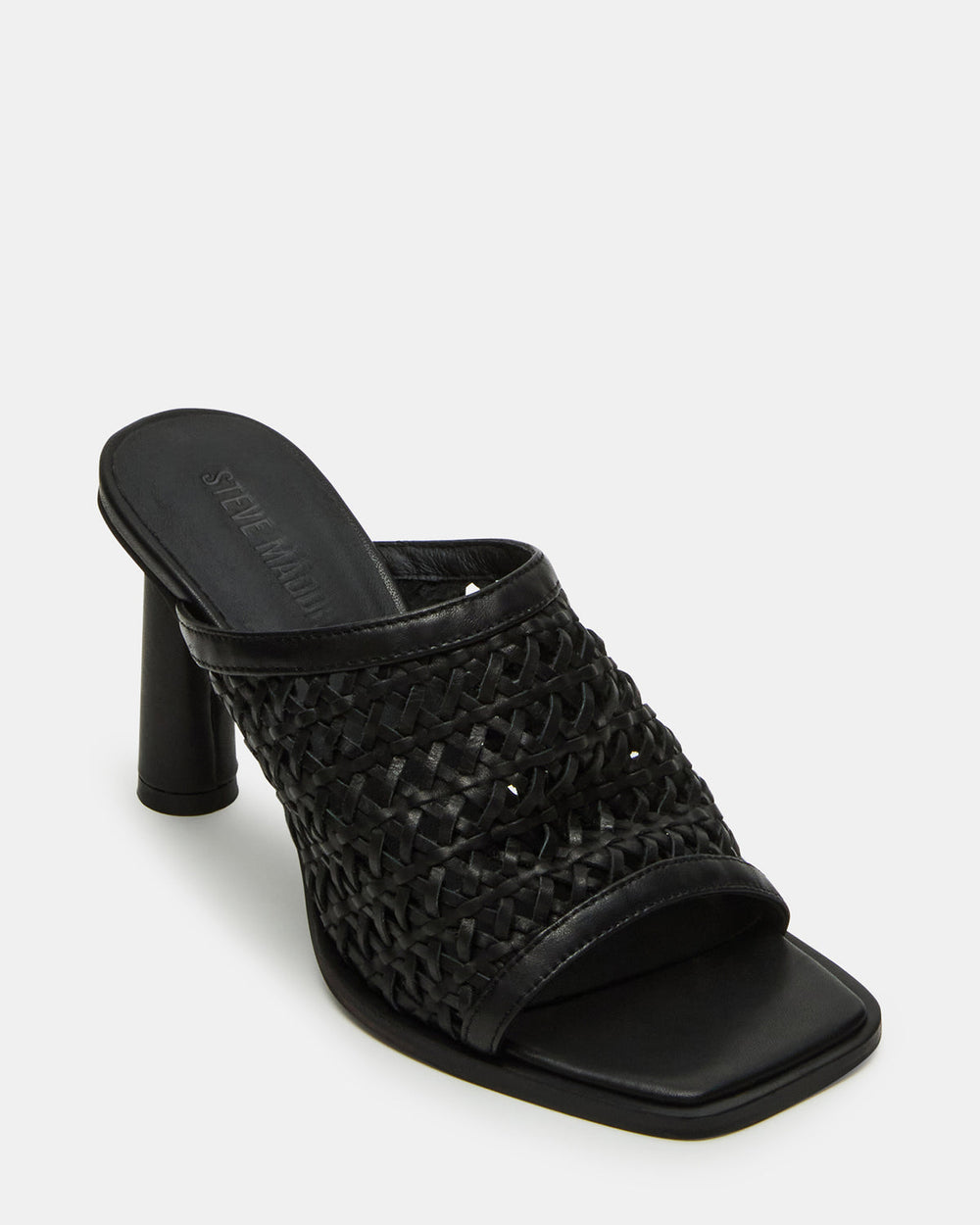 FRESCA Black Woven Square-Toe Mule Women's Heel | Steve Madden US