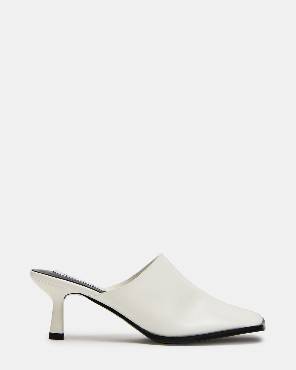 DEMPSEY White Leather Square-Toe Mule Women's Heel | Steve Madden Sale