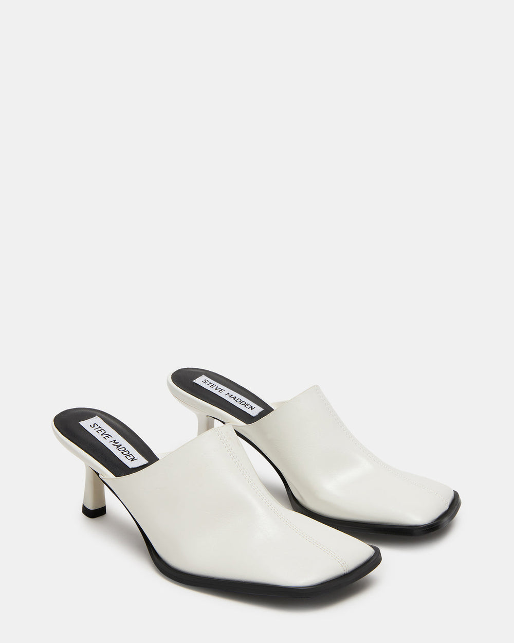 DEMPSEY White Leather Square-Toe Mule Women's Heel | Steve Madden Sale