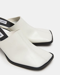 DEMPSEY White Leather Square-Toe Mule Women's Heel | Steve Madden Sale
