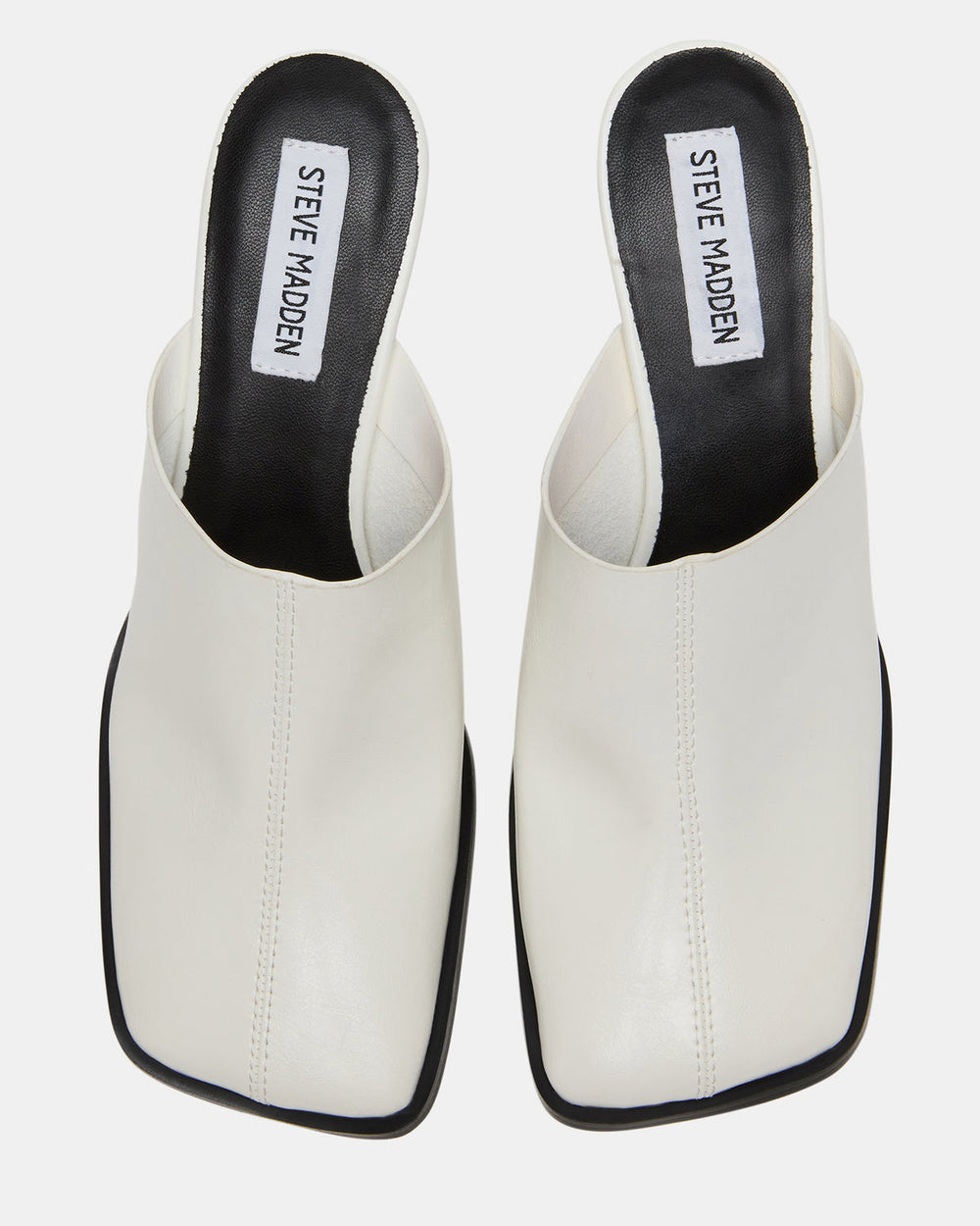 DEMPSEY White Leather Square-Toe Mule Women's Heel | Steve Madden Sale