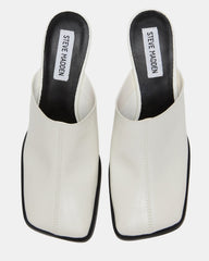 DEMPSEY White Leather Square-Toe Mule Women's Heel | Steve Madden Sale