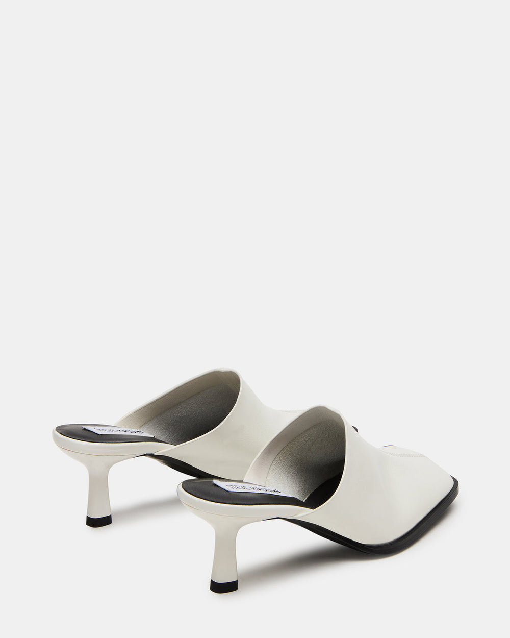 DEMPSEY White Leather Square-Toe Mule Women's Heel | Steve Madden Sale