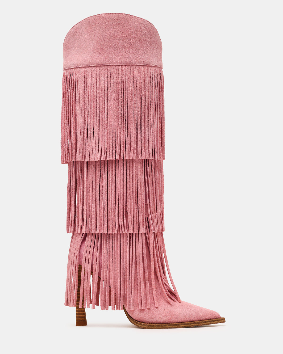 KINZEE Fringe Pink Suede Pointed-Toe Knee-High Western Stiletto Women's Boot | Steve Madden US