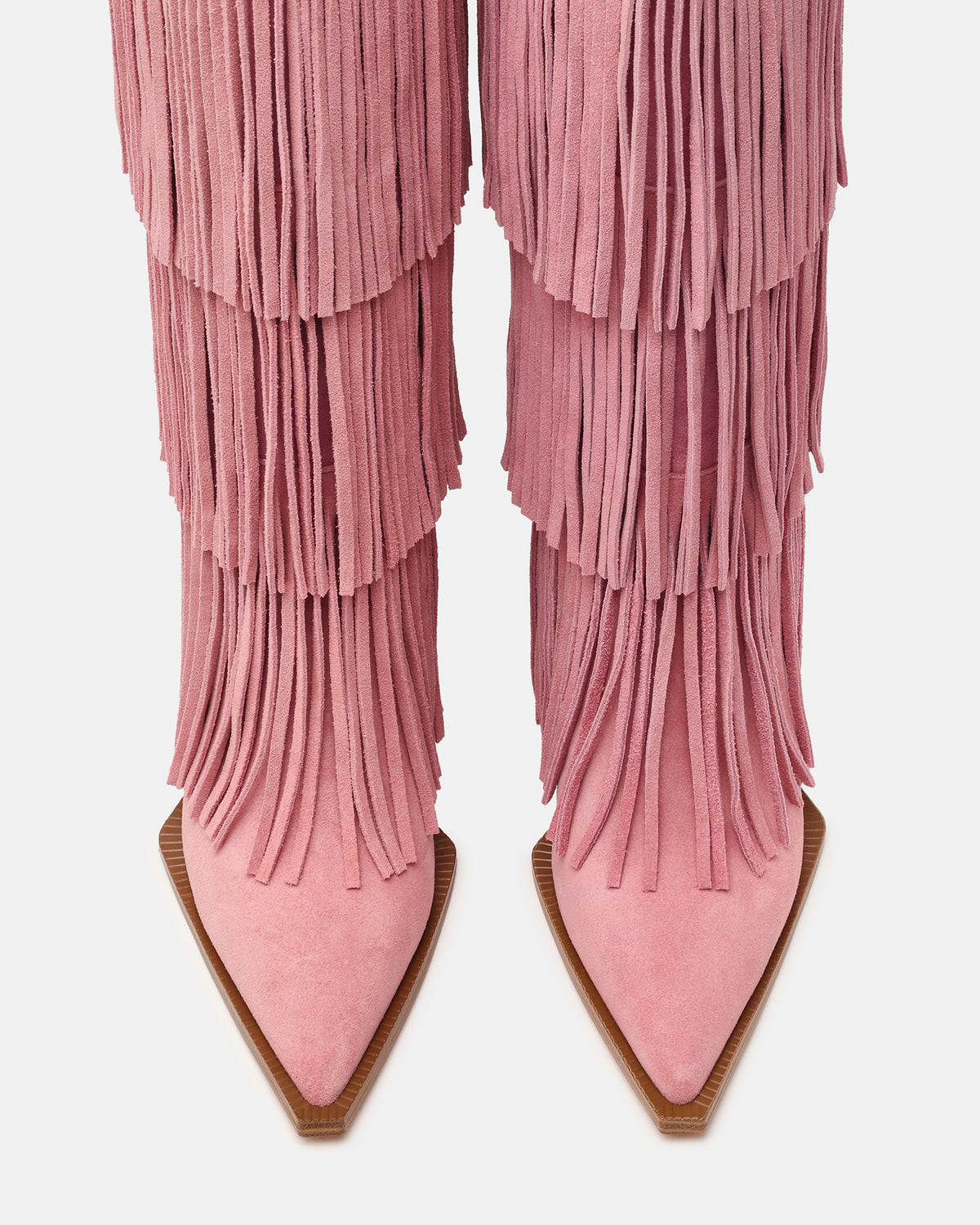 KINZEE Fringe Pink Suede Pointed-Toe Knee-High Western Stiletto Women's Boot | Steve Madden US