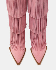 KINZEE Fringe Pink Suede Pointed-Toe Knee-High Western Stiletto Women's Boot | Steve Madden US
