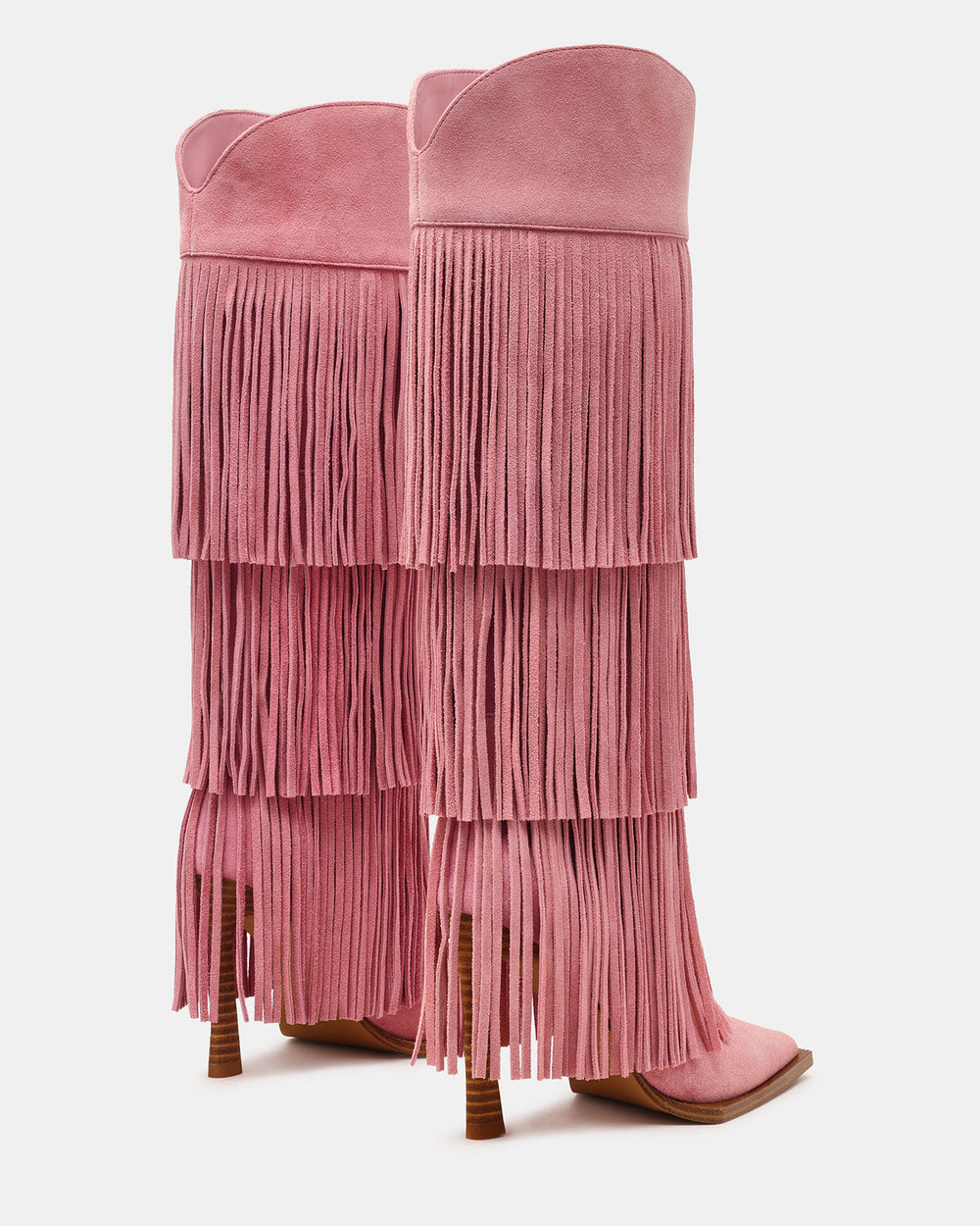 KINZEE Fringe Pink Suede Pointed-Toe Knee-High Western Stiletto Women's Boot | Steve Madden US