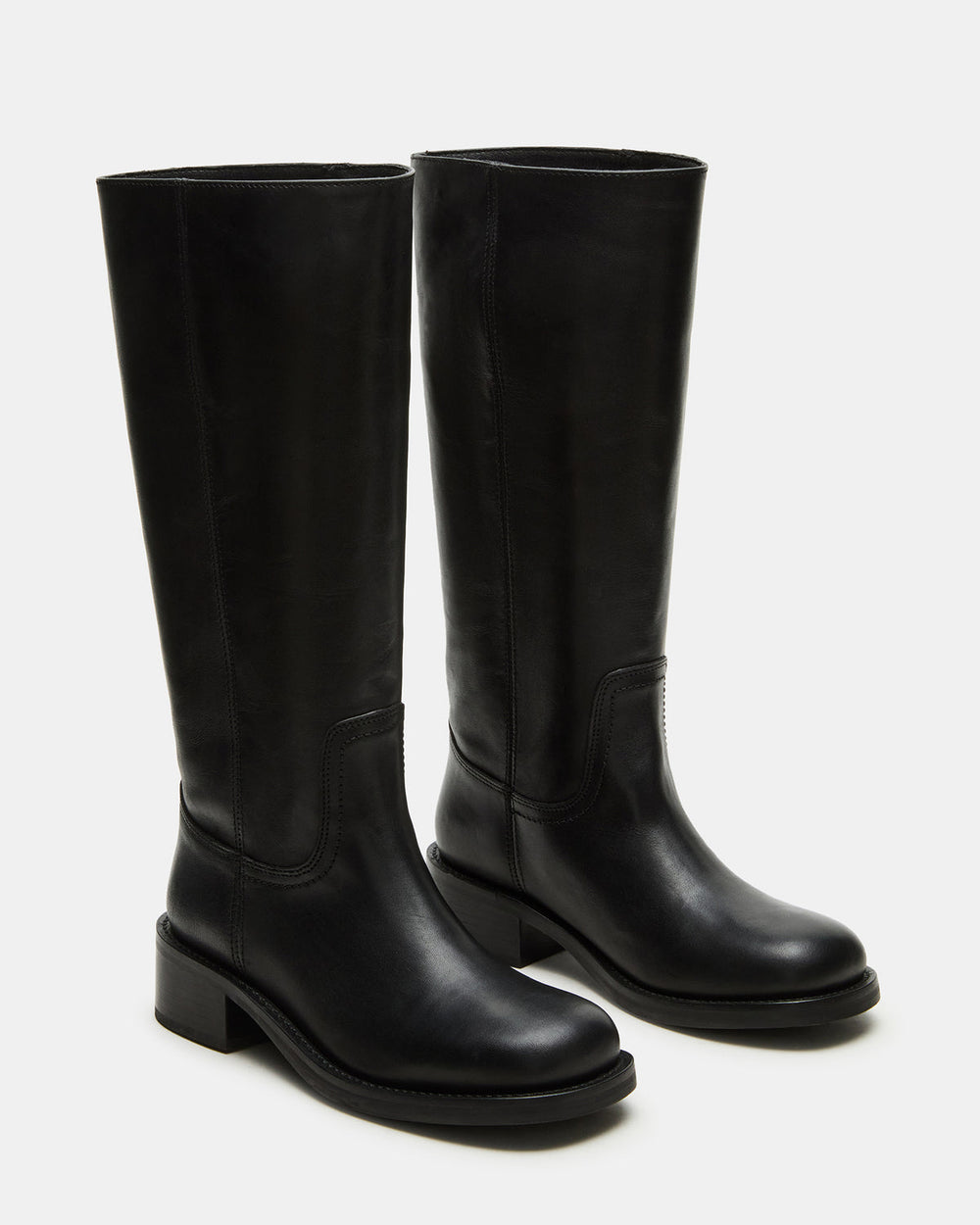RIGGS Black Leather Wide Calf Square-Toe Women's Boot | Steve Madden outlet