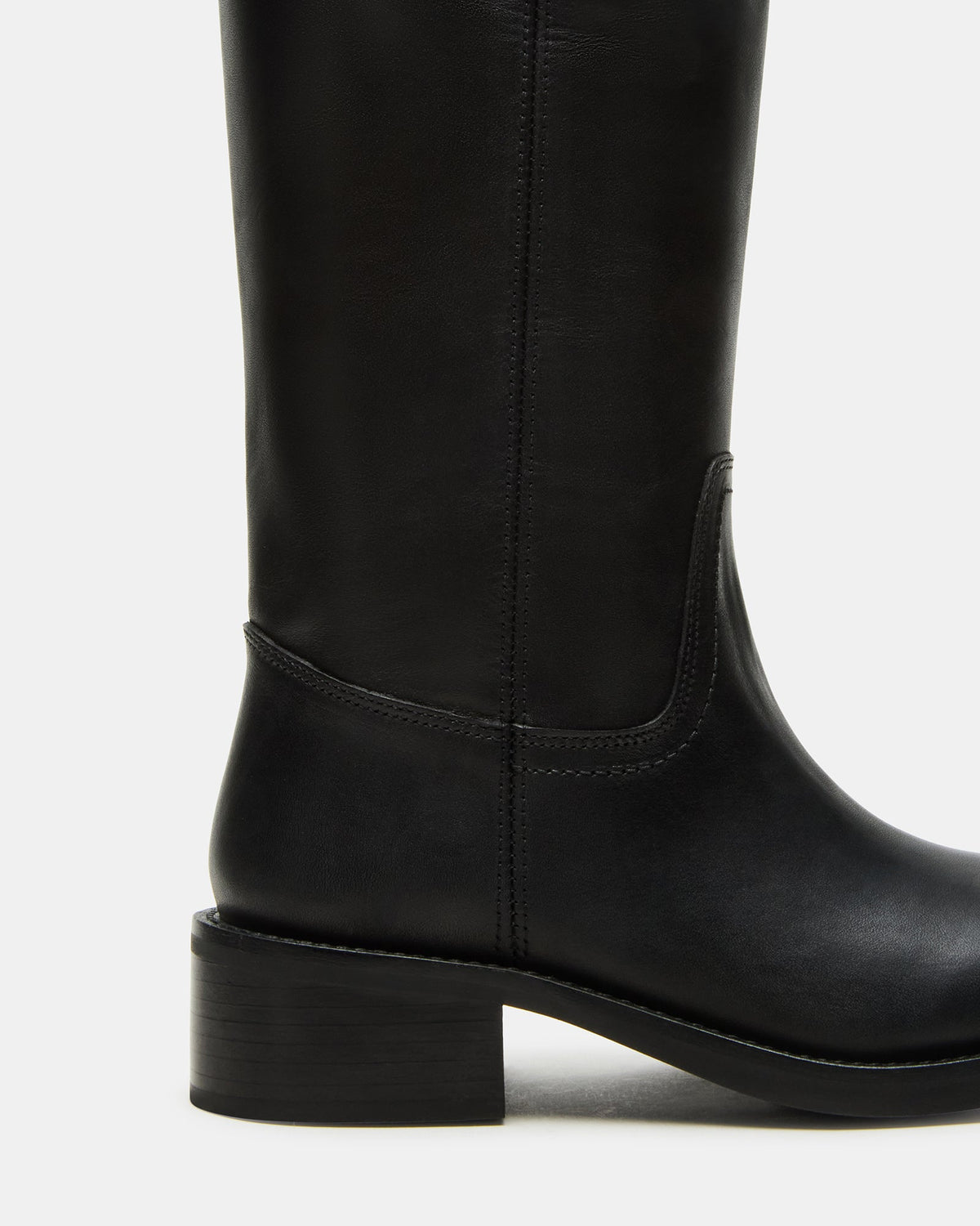 RIGGS Black Leather Wide Calf Square-Toe Women's Boot | Steve Madden outlet