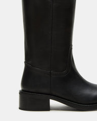 RIGGS Black Leather Wide Calf Square-Toe Women's Boot | Steve Madden outlet