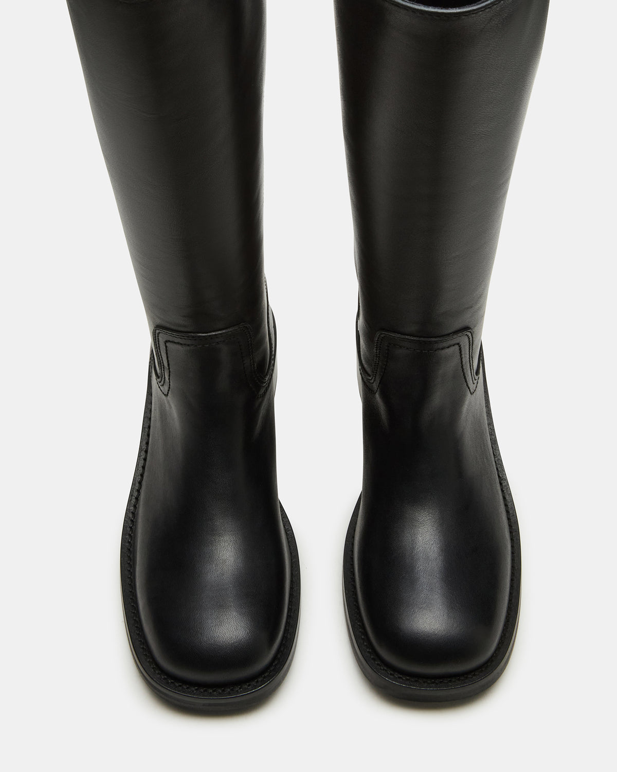 RIGGS Black Leather Wide Calf Square-Toe Women's Boot | Steve Madden outlet