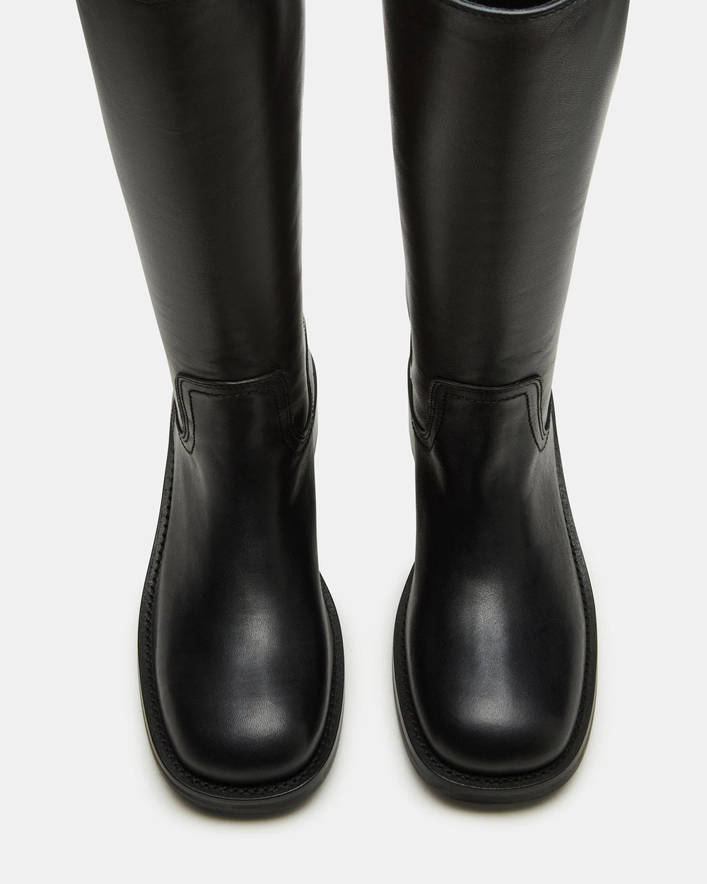 RIGGS Black Leather Wide Calf Square-Toe Women's Boot | Steve Madden outlet