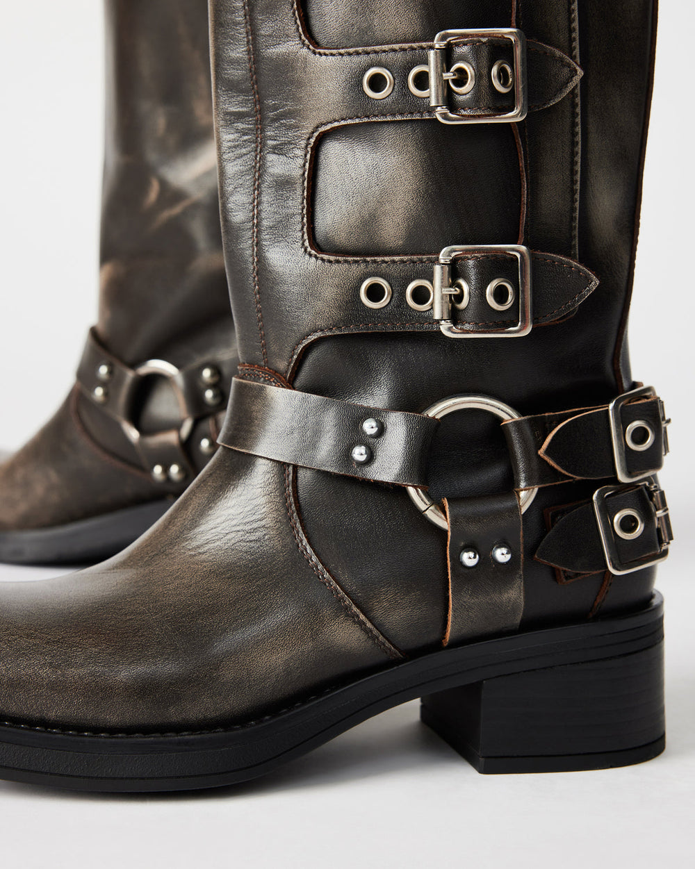 ROCKY Brown Distressed Women's Knee-High Moto Boots | Steve Madden on Sale