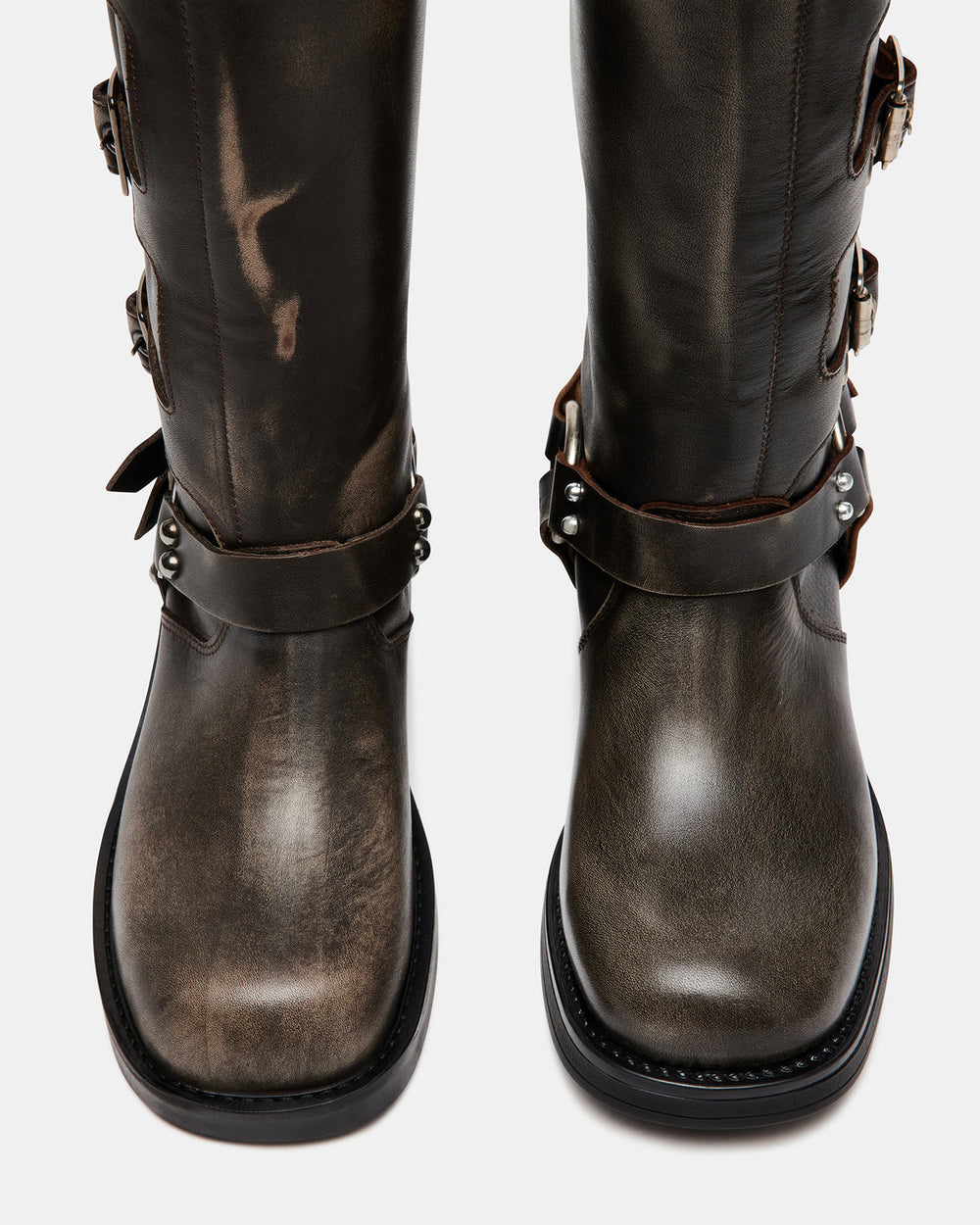 ROCKY Brown Distressed Women's Knee-High Moto Boots | Steve Madden on Sale