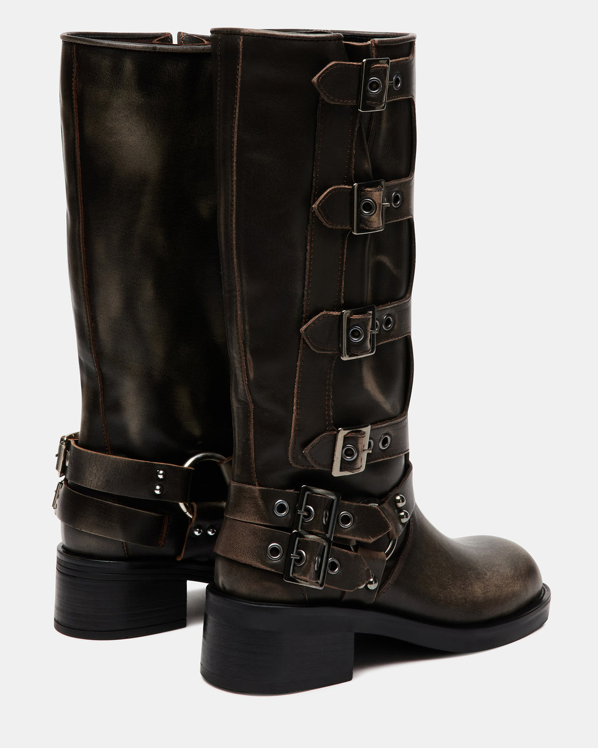 ROCKY Brown Distressed Women's Knee-High Moto Boots | Steve Madden on Sale
