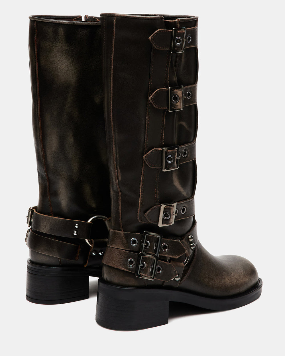 ROCKY Brown Distressed Women's Knee-High Moto Boots | Steve Madden on Sale