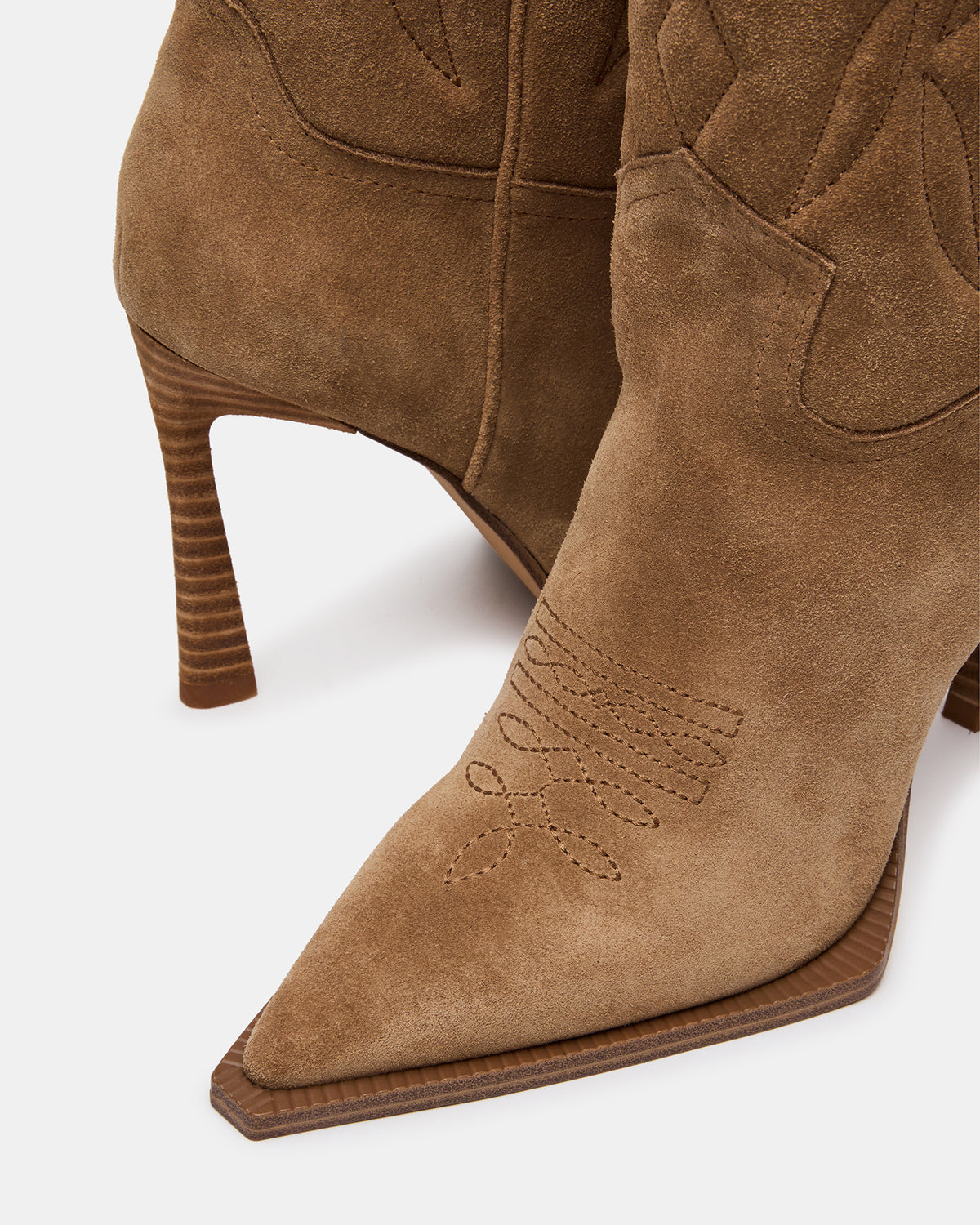 KINZEE Taupe Suede Pointed-Toe Knee-High Western Stiletto Women's Boot | Steve Madden near me