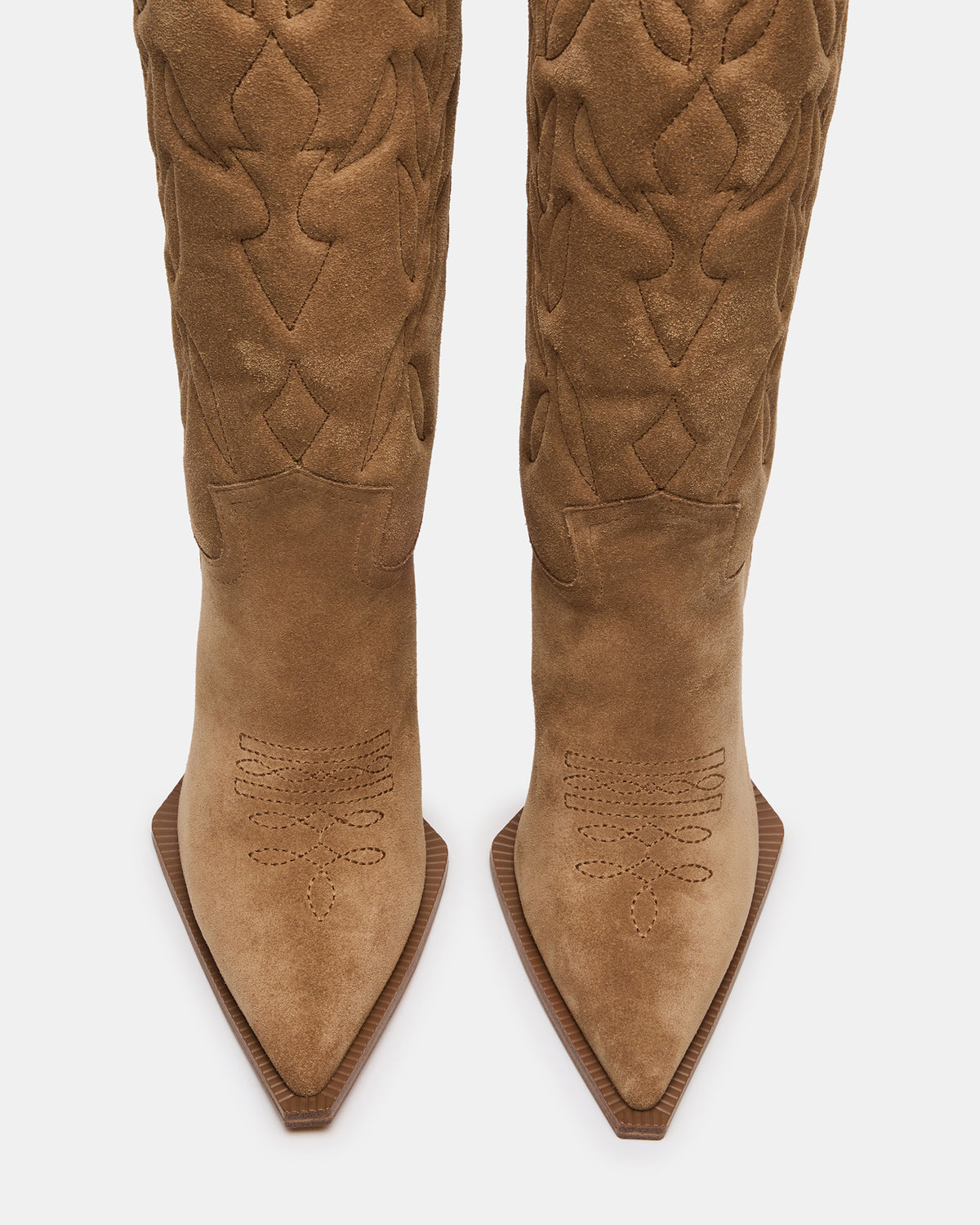 KINZEE Taupe Suede Pointed-Toe Knee-High Western Stiletto Women's Boot | Steve Madden near me