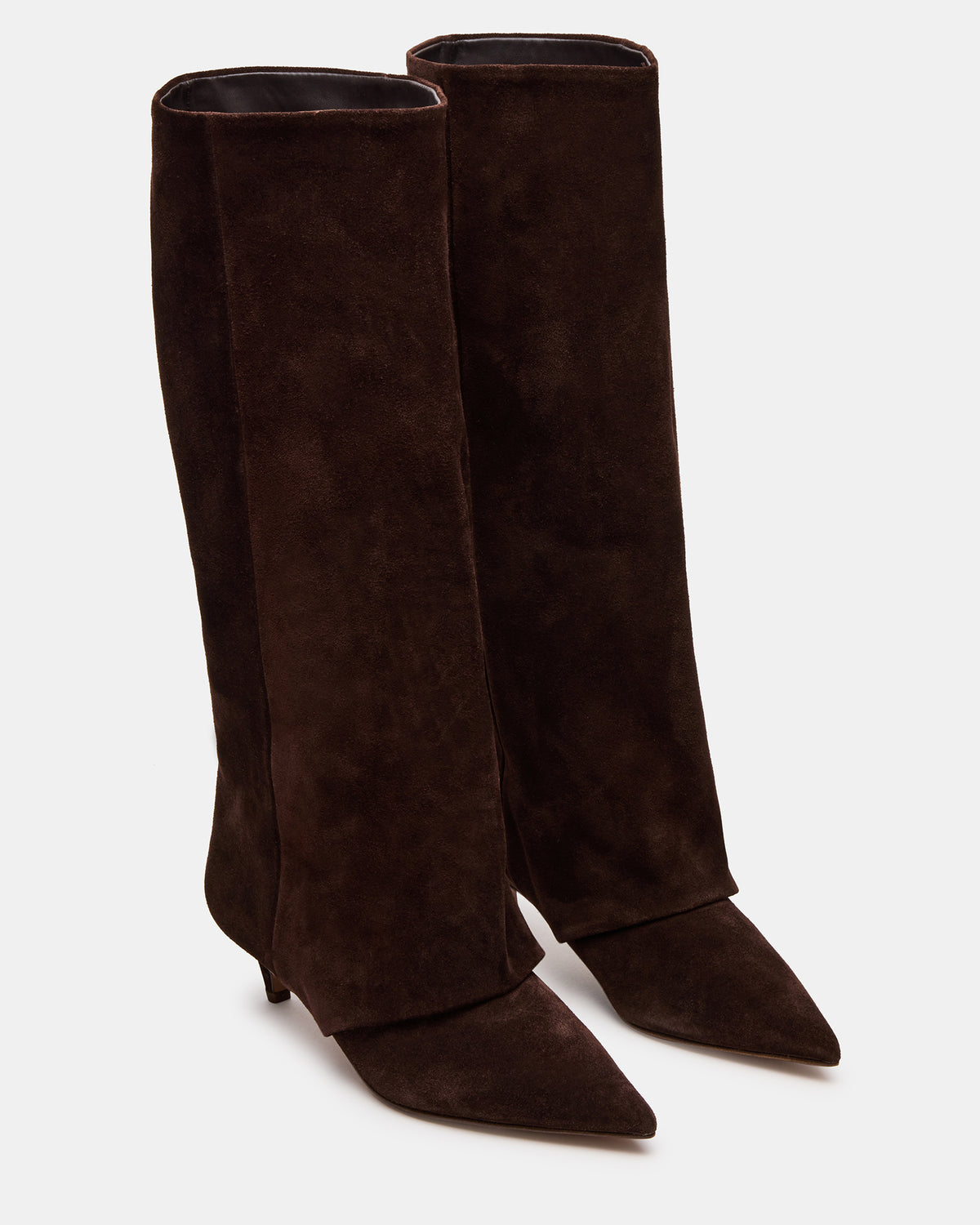 LUCA Brown Suede Pointed-Toe Cuffed Kitten Heel Women's Boot | Steve Madden online