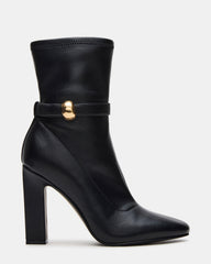 AROMA Black Buckle Gold Detail Block Heel Women's Ankle Boot | Steve Madden online