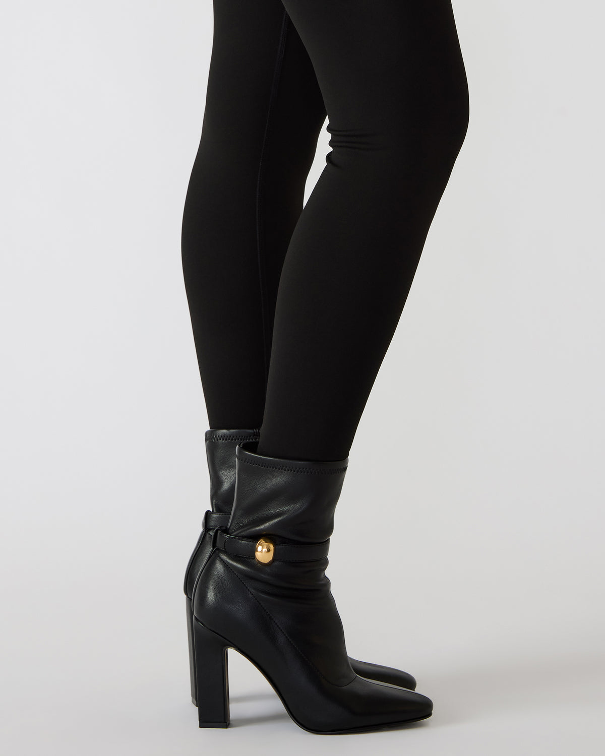 AROMA Black Buckle Gold Detail Block Heel Women's Ankle Boot | Steve Madden online