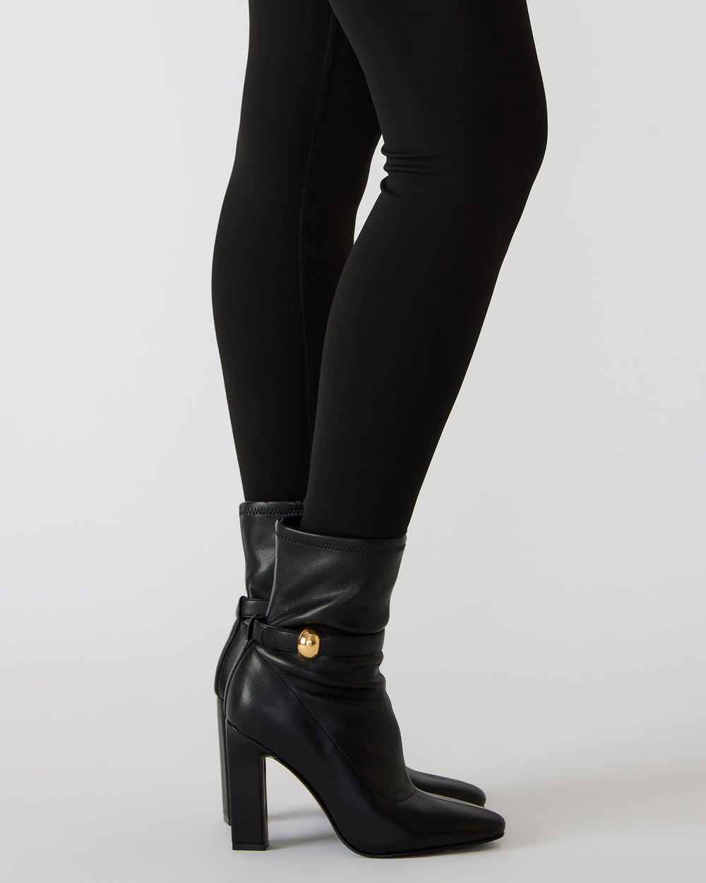 AROMA Black Buckle Gold Detail Block Heel Women's Ankle Boot | Steve Madden online