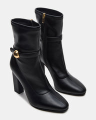AROMA Black Buckle Gold Detail Block Heel Women's Ankle Boot | Steve Madden online