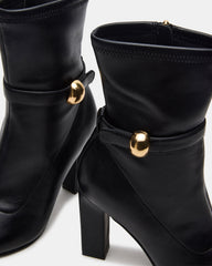 AROMA Black Buckle Gold Detail Block Heel Women's Ankle Boot | Steve Madden online