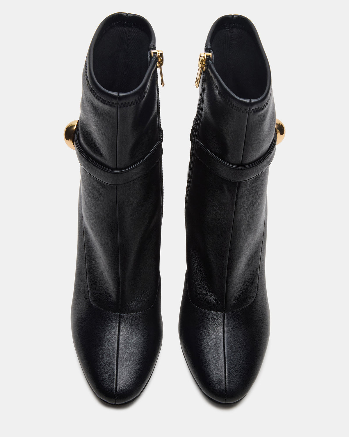 AROMA Black Buckle Gold Detail Block Heel Women's Ankle Boot | Steve Madden online